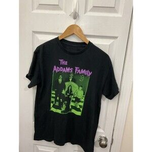 Vintage The Addams Family Black Graphic T-Shirt Double-Sided